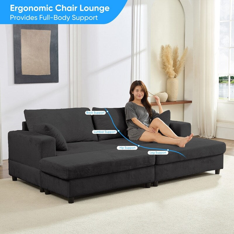 Mixoy Corduroy Comfy Chaise Lounge Deep Seat Sleeper Sofa Chair with Storage Ottoman,Upholstered 1-Seater/Loveseat Sofa Couch