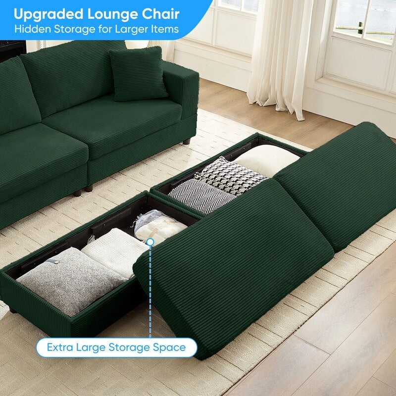 Mixoy Corduroy Comfy Chaise Lounge Deep Seat Sleeper Sofa Chair with Storage Ottoman,Upholstered 1-Seater/Loveseat Sofa Couch