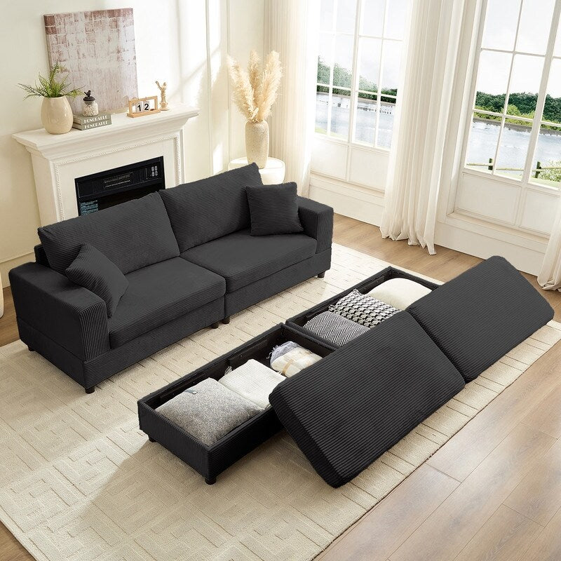 Mixoy Corduroy Comfy Chaise Lounge Deep Seat Sleeper Sofa Chair with Storage Ottoman,Upholstered 1-Seater/Loveseat Sofa Couch