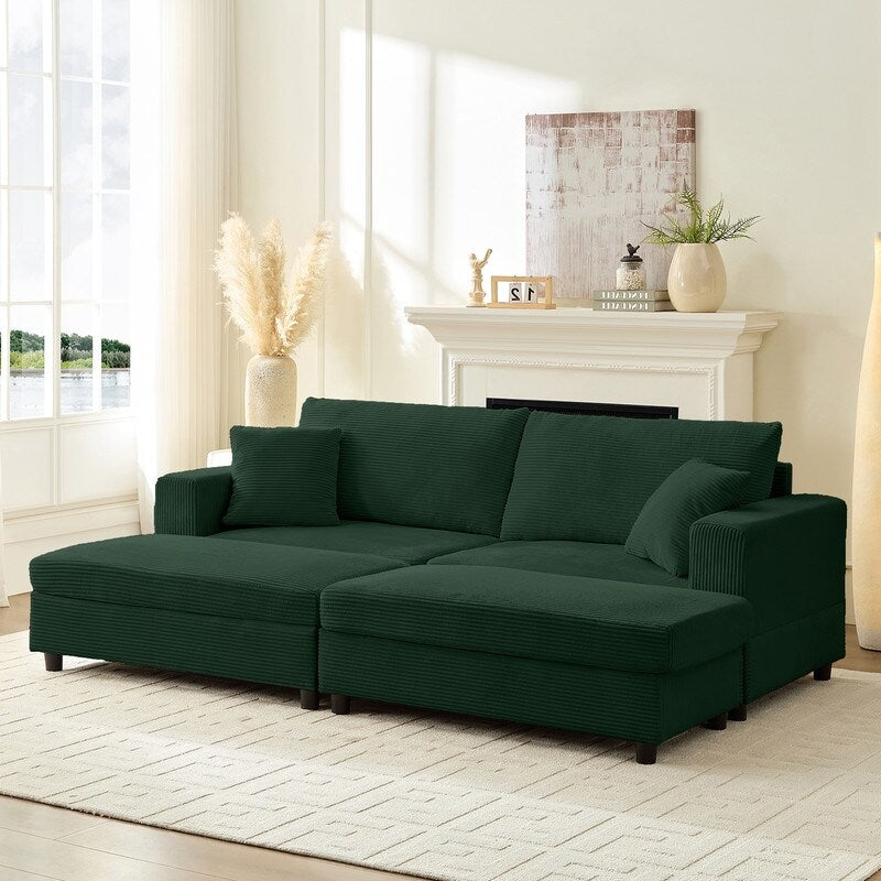 Mixoy Corduroy Comfy Chaise Lounge Deep Seat Sleeper Sofa Chair with Storage Ottoman,Upholstered 1-Seater/Loveseat Sofa Couch