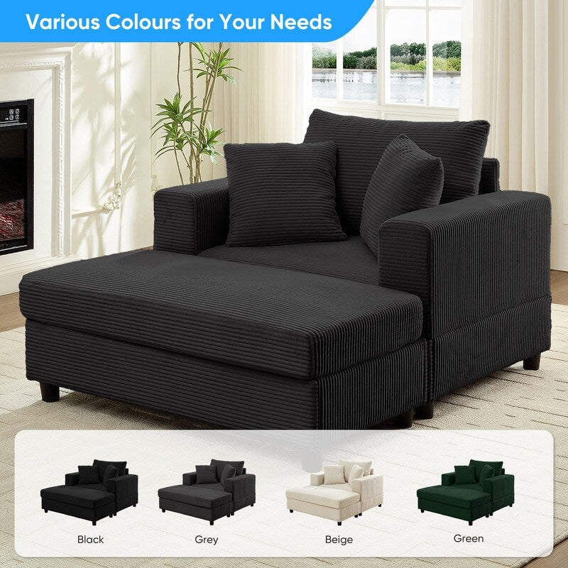 Mixoy Corduroy Comfy Chaise Lounge Deep Seat Sleeper Sofa Chair with Storage Ottoman,Upholstered 1-Seater/Loveseat Sofa Couch