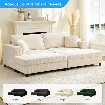 Mixoy Corduroy Comfy Chaise Lounge Deep Seat Sleeper Sofa Chair with Storage Ottoman,Upholstered 1-Seater/Loveseat Sofa Couch