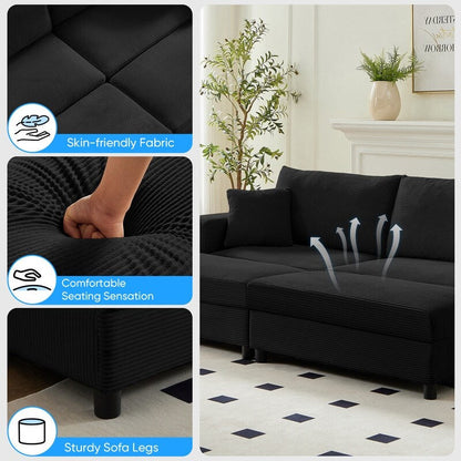 Mixoy Corduroy Comfy Chaise Lounge Deep Seat Sleeper Sofa Chair with Storage Ottoman,Upholstered 1-Seater/Loveseat Sofa Couch