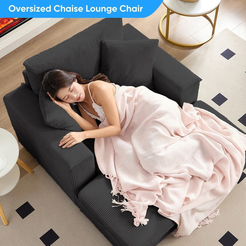 Mixoy Corduroy Comfy Chaise Lounge Deep Seat Sleeper Sofa Chair with Storage Ottoman,Upholstered 1-Seater/Loveseat Sofa Couch
