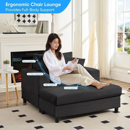 Mixoy Corduroy Comfy Chaise Lounge Deep Seat Sleeper Sofa Chair with Storage Ottoman,Upholstered 1-Seater/Loveseat Sofa Couch