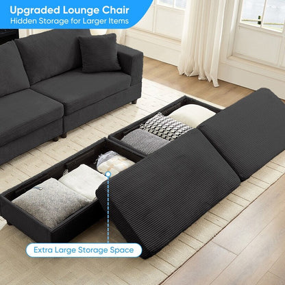 Mixoy Corduroy Comfy Chaise Lounge Deep Seat Sleeper Sofa Chair with Storage Ottoman,Upholstered 1-Seater/Loveseat Sofa Couch