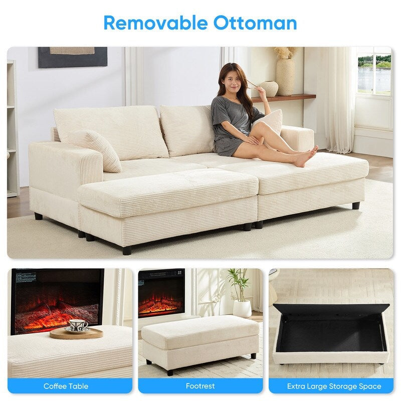 Mixoy Corduroy Comfy Chaise Lounge Deep Seat Sleeper Sofa Chair with Storage Ottoman,Upholstered 1-Seater/Loveseat Sofa Couch