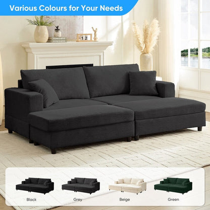 Mixoy Corduroy Comfy Chaise Lounge Deep Seat Sleeper Sofa Chair with Storage Ottoman,Upholstered 1-Seater/Loveseat Sofa Couch
