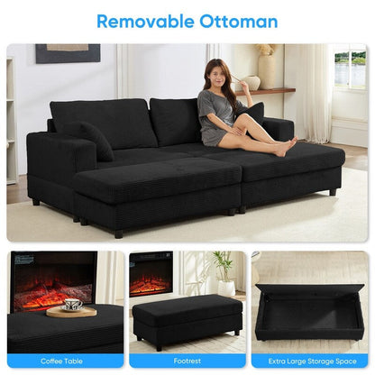 Mixoy Corduroy Comfy Chaise Lounge Deep Seat Sleeper Sofa Chair with Storage Ottoman,Upholstered 1-Seater/Loveseat Sofa Couch