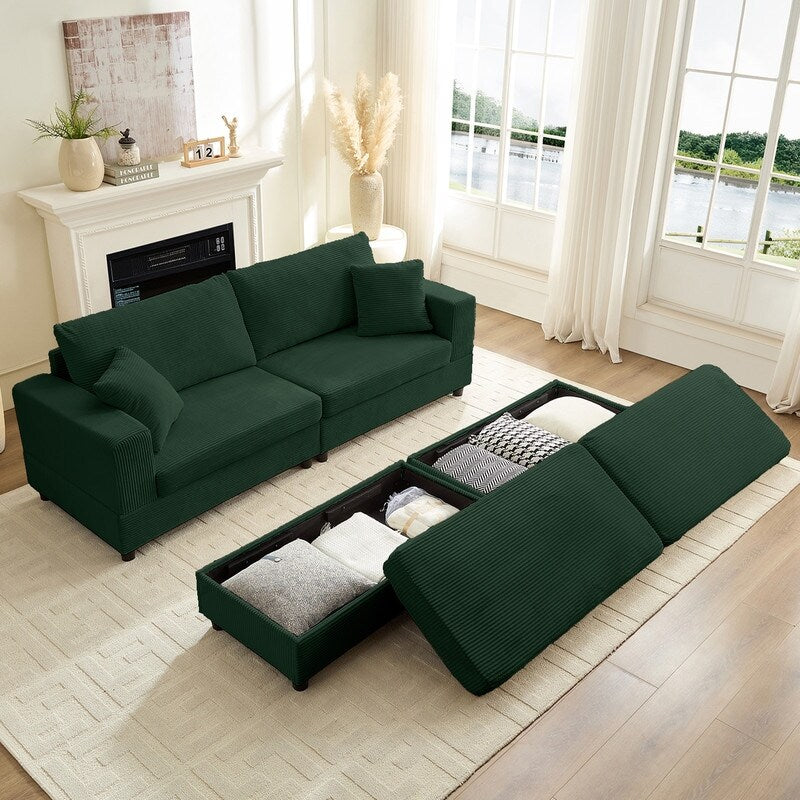 Mixoy Corduroy Comfy Chaise Lounge Deep Seat Sleeper Sofa Chair with Storage Ottoman,Upholstered 1-Seater/Loveseat Sofa Couch