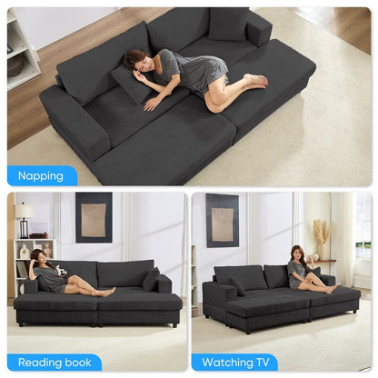 Mixoy Corduroy Comfy Chaise Lounge Deep Seat Sleeper Sofa Chair with Storage Ottoman,Upholstered 1-Seater/Loveseat Sofa Couch