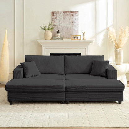 Mixoy Corduroy Comfy Chaise Lounge Deep Seat Sleeper Sofa Chair with Storage Ottoman,Upholstered 1-Seater/Loveseat Sofa Couch