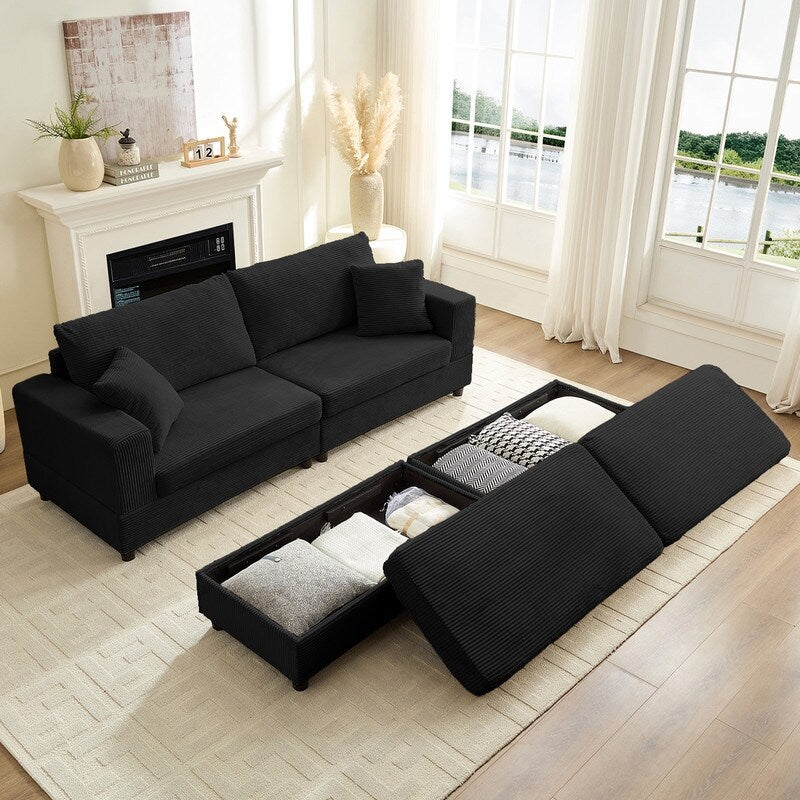 Mixoy Corduroy Comfy Chaise Lounge Deep Seat Sleeper Sofa Chair with Storage Ottoman,Upholstered 1-Seater/Loveseat Sofa Couch