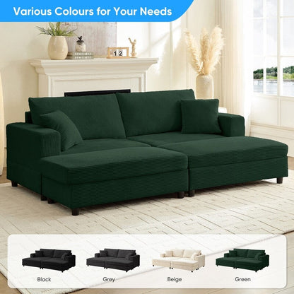 Mixoy Corduroy Comfy Chaise Lounge Deep Seat Sleeper Sofa Chair with Storage Ottoman,Upholstered 1-Seater/Loveseat Sofa Couch