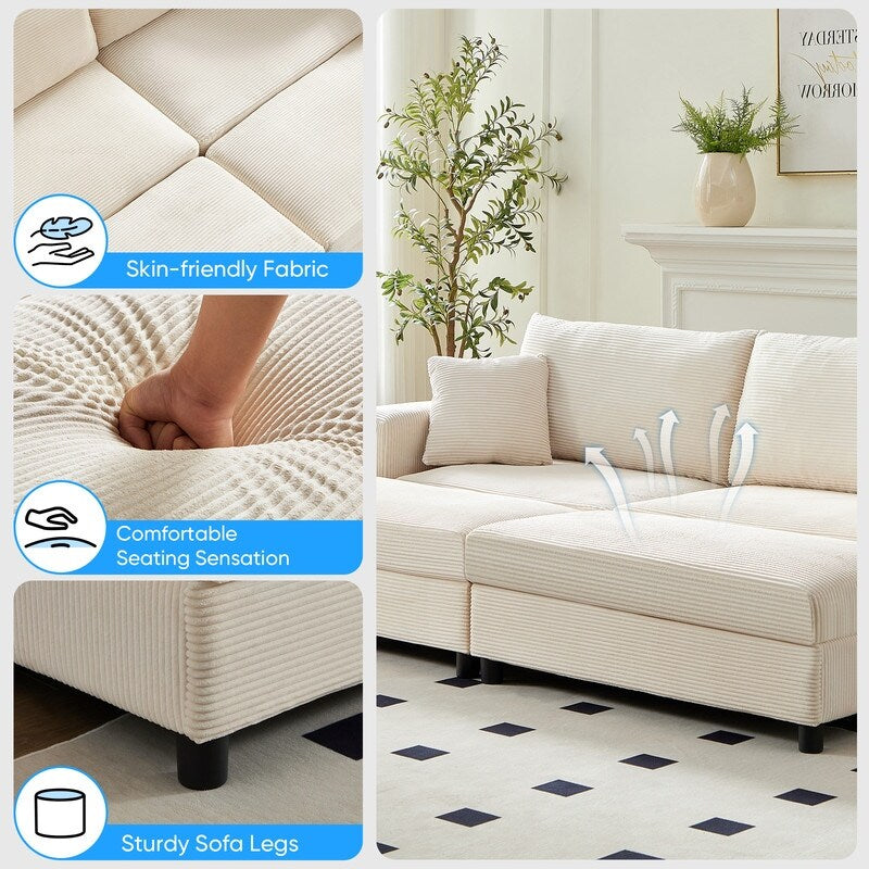 Mixoy Corduroy Comfy Chaise Lounge Deep Seat Sleeper Sofa Chair with Storage Ottoman,Upholstered 1-Seater/Loveseat Sofa Couch