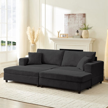 Mixoy Corduroy Comfy Chaise Lounge Deep Seat Sleeper Sofa Chair with Storage Ottoman,Upholstered 1-Seater/Loveseat Sofa Couch