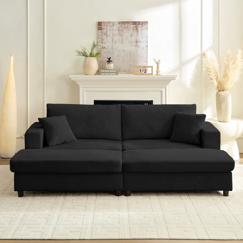 Mixoy Corduroy Comfy Chaise Lounge Deep Seat Sleeper Sofa Chair with Storage Ottoman,Upholstered 1-Seater/Loveseat Sofa Couch