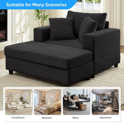 Mixoy Corduroy Comfy Chaise Lounge Deep Seat Sleeper Sofa Chair with Storage Ottoman,Upholstered 1-Seater/Loveseat Sofa Couch