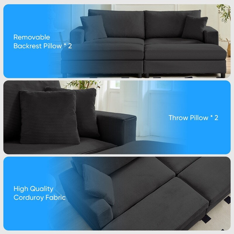 Mixoy Corduroy Comfy Chaise Lounge Deep Seat Sleeper Sofa Chair with Storage Ottoman,Upholstered 1-Seater/Loveseat Sofa Couch