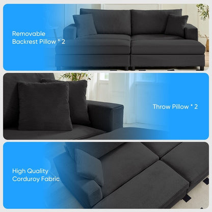 Mixoy Corduroy Comfy Chaise Lounge Deep Seat Sleeper Sofa Chair with Storage Ottoman,Upholstered 1-Seater/Loveseat Sofa Couch