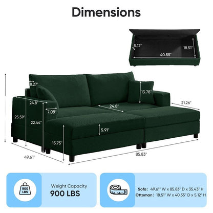 Mixoy Corduroy Comfy Chaise Lounge Deep Seat Sleeper Sofa Chair with Storage Ottoman,Upholstered 1-Seater/Loveseat Sofa Couch