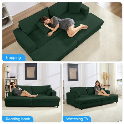 Mixoy Corduroy Comfy Chaise Lounge Deep Seat Sleeper Sofa Chair with Storage Ottoman,Upholstered 1-Seater/Loveseat Sofa Couch