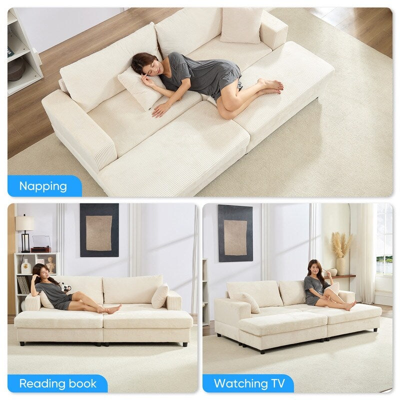 Mixoy Corduroy Comfy Chaise Lounge Deep Seat Sleeper Sofa Chair with Storage Ottoman,Upholstered 1-Seater/Loveseat Sofa Couch