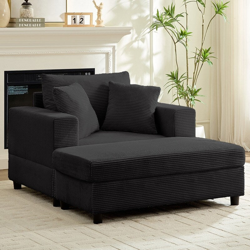 Mixoy Corduroy Comfy Chaise Lounge Deep Seat Sleeper Sofa Chair with Storage Ottoman,Upholstered 1-Seater/Loveseat Sofa Couch