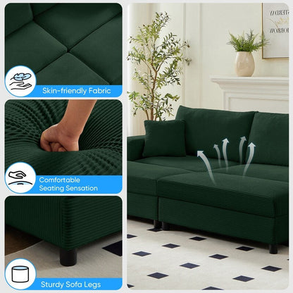 Mixoy Corduroy Comfy Chaise Lounge Deep Seat Sleeper Sofa Chair with Storage Ottoman,Upholstered 1-Seater/Loveseat Sofa Couch