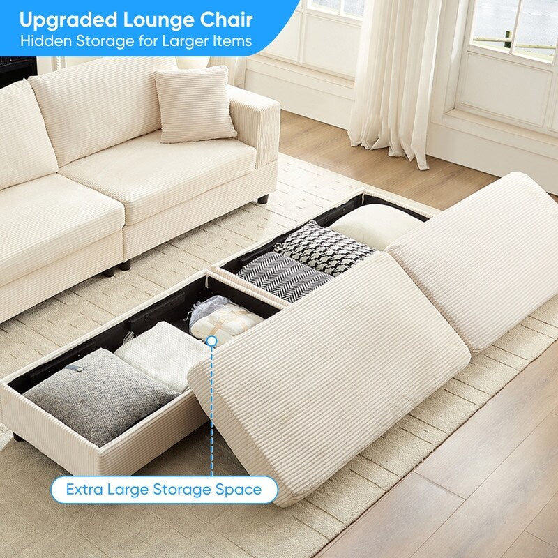 Mixoy Corduroy Comfy Chaise Lounge Deep Seat Sleeper Sofa Chair with Storage Ottoman,Upholstered 1-Seater/Loveseat Sofa Couch