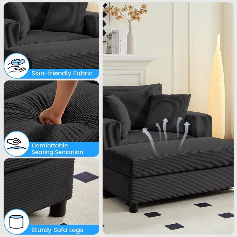 Mixoy Corduroy Comfy Chaise Lounge Deep Seat Sleeper Sofa Chair with Storage Ottoman,Upholstered 1-Seater/Loveseat Sofa Couch