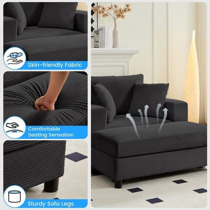 Mixoy Corduroy Comfy Chaise Lounge Deep Seat Sleeper Sofa Chair with Storage Ottoman,Upholstered 1-Seater/Loveseat Sofa Couch