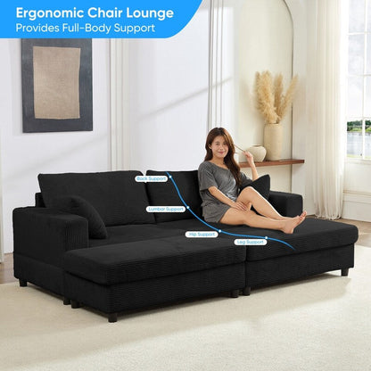 Mixoy Corduroy Comfy Chaise Lounge Deep Seat Sleeper Sofa Chair with Storage Ottoman,Upholstered 1-Seater/Loveseat Sofa Couch