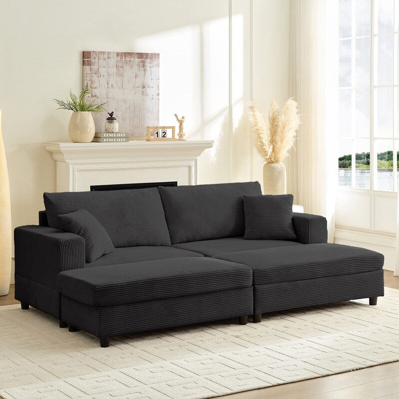 Mixoy Corduroy Comfy Chaise Lounge Deep Seat Sleeper Sofa Chair with Storage Ottoman,Upholstered 1-Seater/Loveseat Sofa Couch
