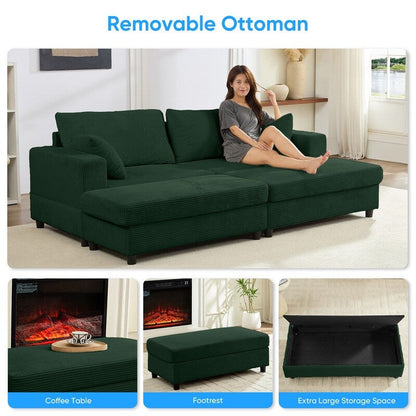 Mixoy Corduroy Comfy Chaise Lounge Deep Seat Sleeper Sofa Chair with Storage Ottoman,Upholstered 1-Seater/Loveseat Sofa Couch