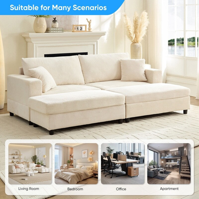Mixoy Corduroy Comfy Chaise Lounge Deep Seat Sleeper Sofa Chair with Storage Ottoman,Upholstered 1-Seater/Loveseat Sofa Couch