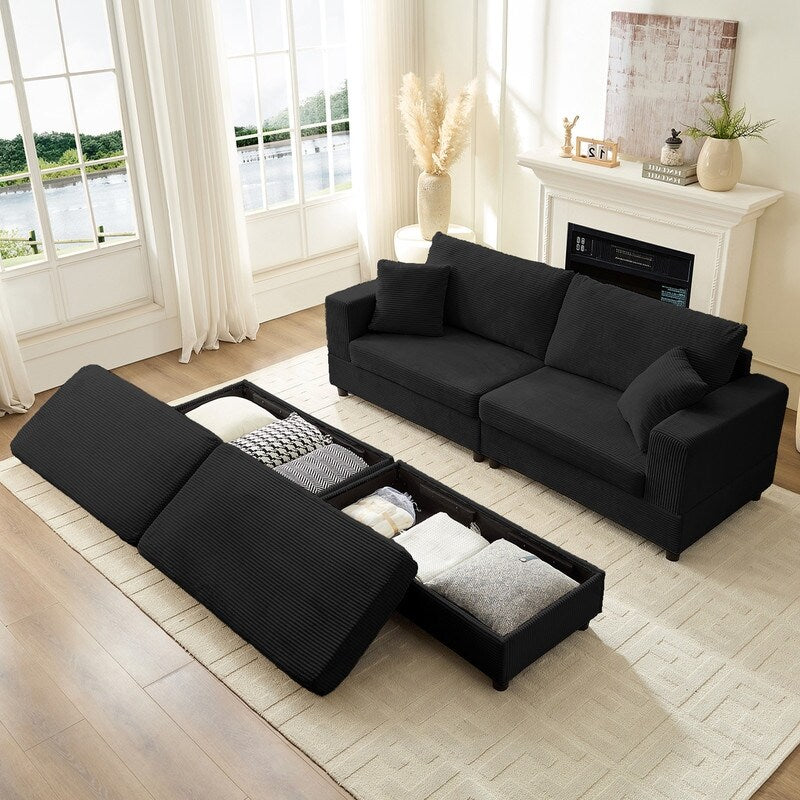Mixoy Corduroy Comfy Chaise Lounge Deep Seat Sleeper Sofa Chair with Storage Ottoman,Upholstered 1-Seater/Loveseat Sofa Couch