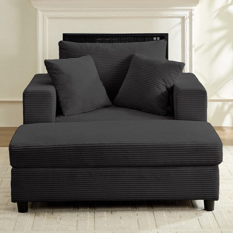 Mixoy Corduroy Comfy Chaise Lounge Deep Seat Sleeper Sofa Chair with Storage Ottoman,Upholstered 1-Seater/Loveseat Sofa Couch