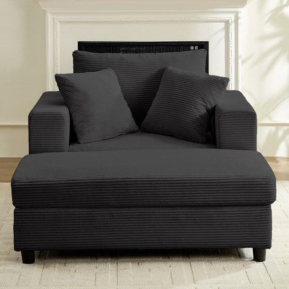 Mixoy Corduroy Comfy Chaise Lounge Deep Seat Sleeper Sofa Chair with Storage Ottoman,Upholstered 1-Seater/Loveseat Sofa Couch