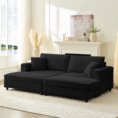 Mixoy Corduroy Comfy Chaise Lounge Deep Seat Sleeper Sofa Chair with Storage Ottoman,Upholstered 1-Seater/Loveseat Sofa Couch