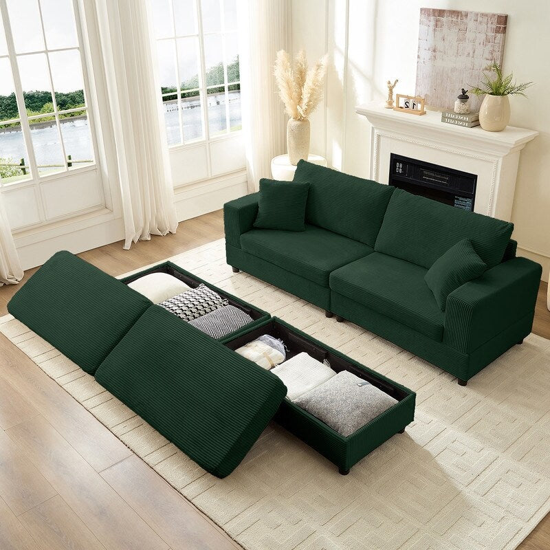 Mixoy Corduroy Comfy Chaise Lounge Deep Seat Sleeper Sofa Chair with Storage Ottoman,Upholstered 1-Seater/Loveseat Sofa Couch