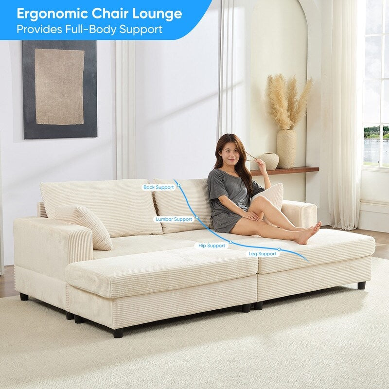 Mixoy Corduroy Comfy Chaise Lounge Deep Seat Sleeper Sofa Chair with Storage Ottoman,Upholstered 1-Seater/Loveseat Sofa Couch