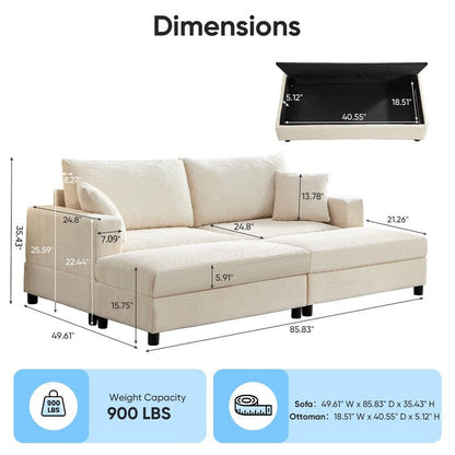 Mixoy Corduroy Comfy Chaise Lounge Deep Seat Sleeper Sofa Chair with Storage Ottoman,Upholstered 1-Seater/Loveseat Sofa Couch