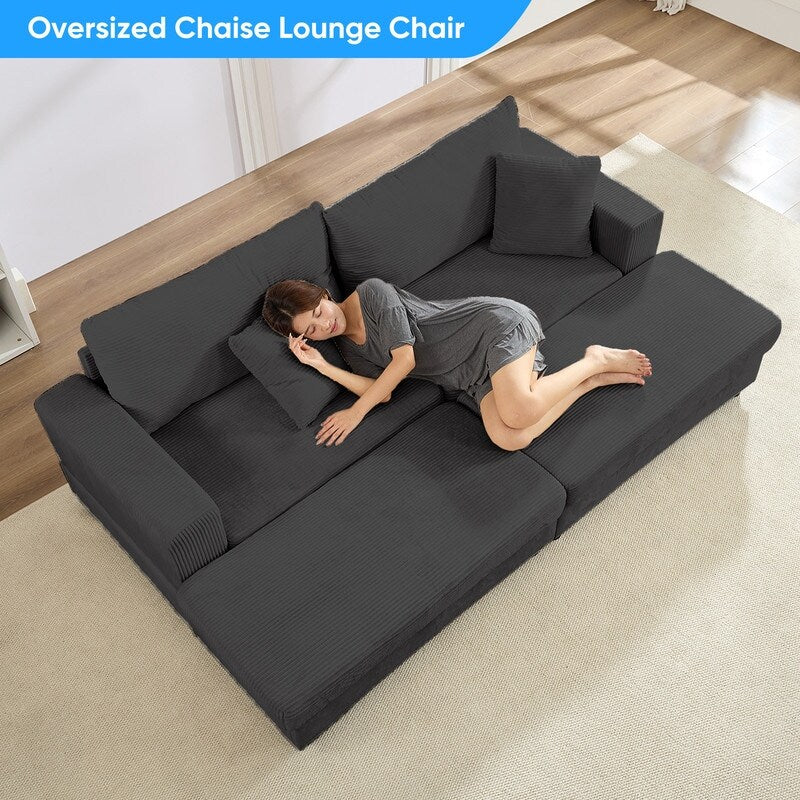 Mixoy Corduroy Comfy Chaise Lounge Deep Seat Sleeper Sofa Chair with Storage Ottoman,Upholstered 1-Seater/Loveseat Sofa Couch