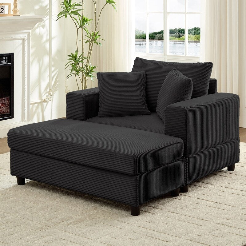 Mixoy Corduroy Comfy Chaise Lounge Deep Seat Sleeper Sofa Chair with Storage Ottoman,Upholstered 1-Seater/Loveseat Sofa Couch
