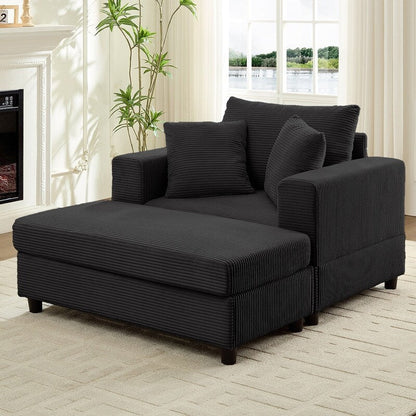Mixoy Corduroy Comfy Chaise Lounge Deep Seat Sleeper Sofa Chair with Storage Ottoman,Upholstered 1-Seater/Loveseat Sofa Couch