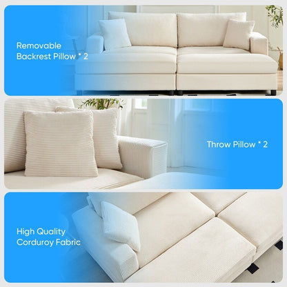 Mixoy Corduroy Comfy Chaise Lounge Deep Seat Sleeper Sofa Chair with Storage Ottoman,Upholstered 1-Seater/Loveseat Sofa Couch