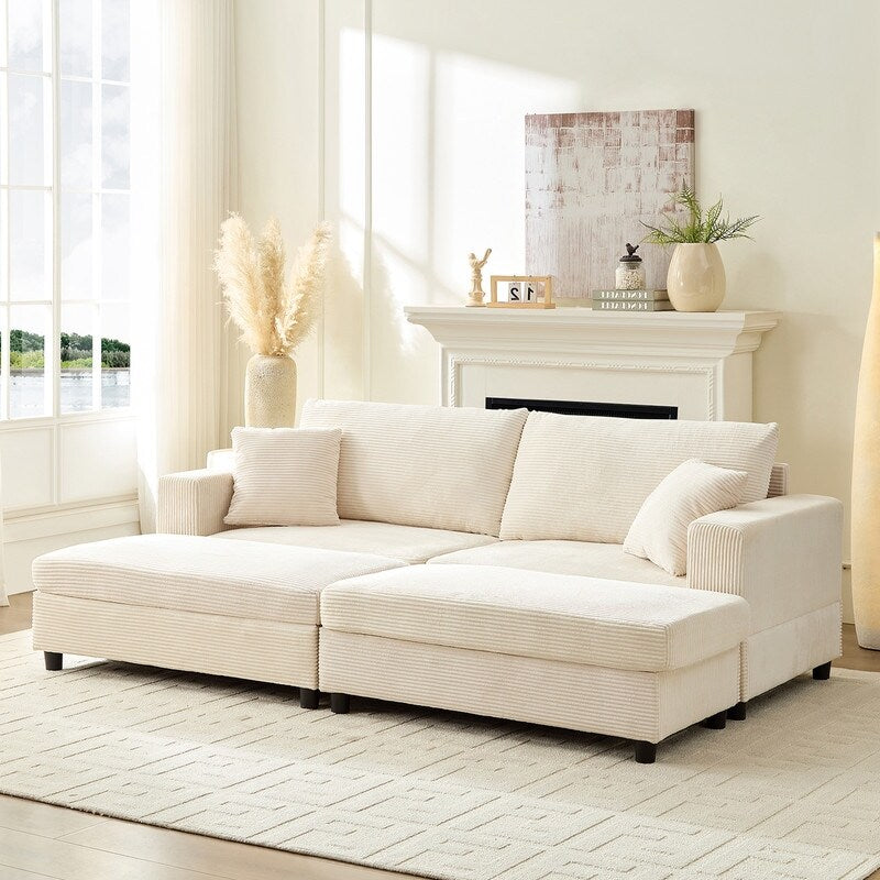 Mixoy Corduroy Comfy Chaise Lounge Deep Seat Sleeper Sofa Chair with Storage Ottoman,Upholstered 1-Seater/Loveseat Sofa Couch