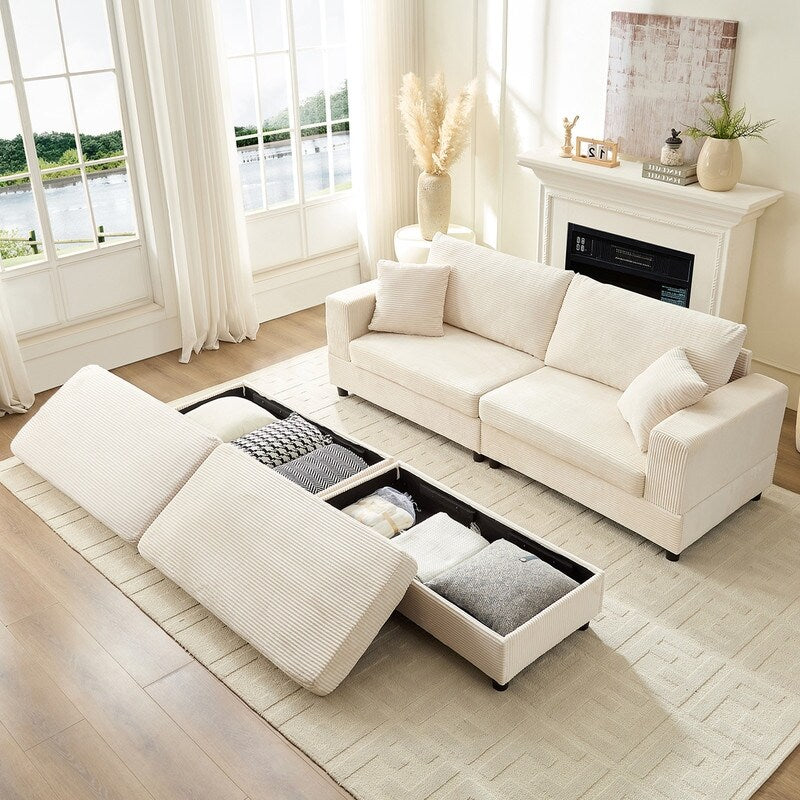 Mixoy Corduroy Comfy Chaise Lounge Deep Seat Sleeper Sofa Chair with Storage Ottoman,Upholstered 1-Seater/Loveseat Sofa Couch