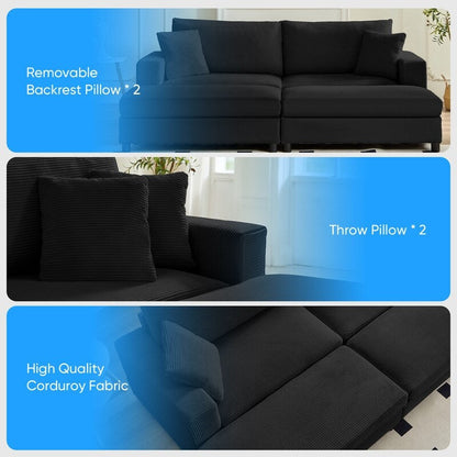 Mixoy Corduroy Comfy Chaise Lounge Deep Seat Sleeper Sofa Chair with Storage Ottoman,Upholstered 1-Seater/Loveseat Sofa Couch